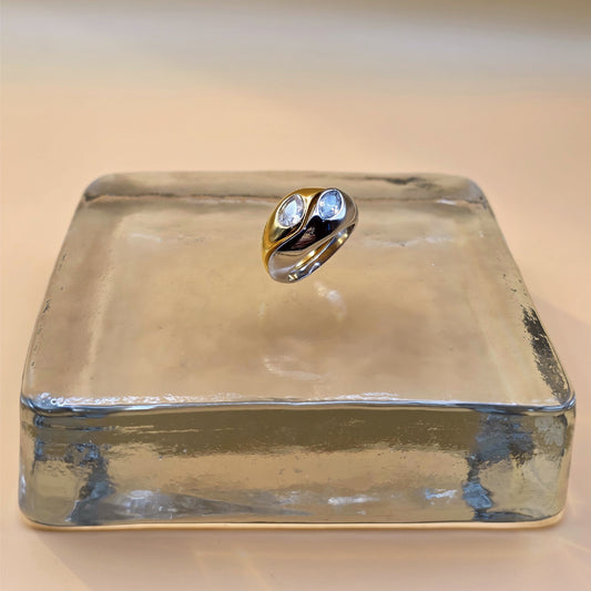 Solara – Gold-Tone & Silver Dual Band Ring with Marquise CZ Stones