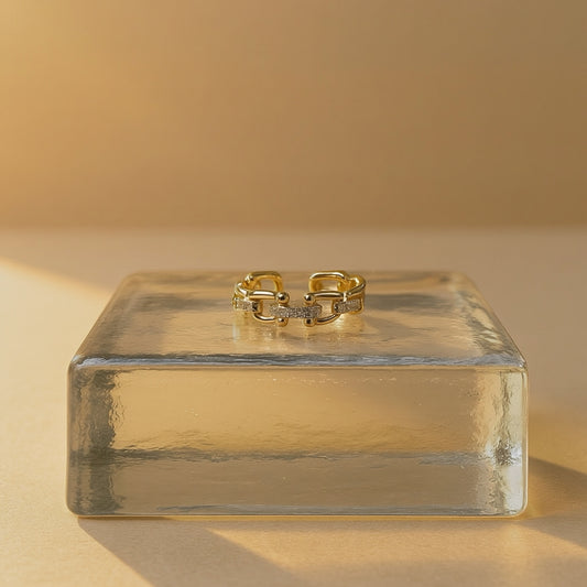 Catena – 18K Gold-Plated Pavé CZ Adjustable Open Ring